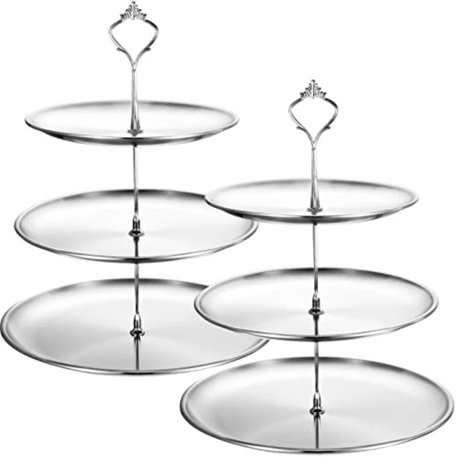 

Set of 2 Cupcake Display Stands 3 Tier Serving Tray Platters Stainless Steel Cup Cake Tower for Birthday Party Wedding Dessert