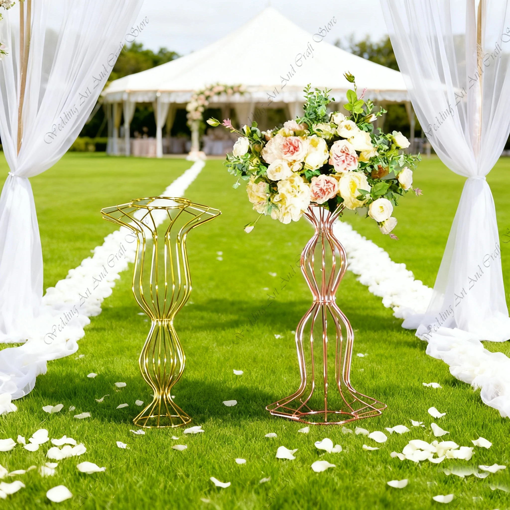 6pcs f30 70cm Geometric High Tube Metal Wedding Flower Rack New Design Gold Road GuideProps Wedding Table Decorations ivy481