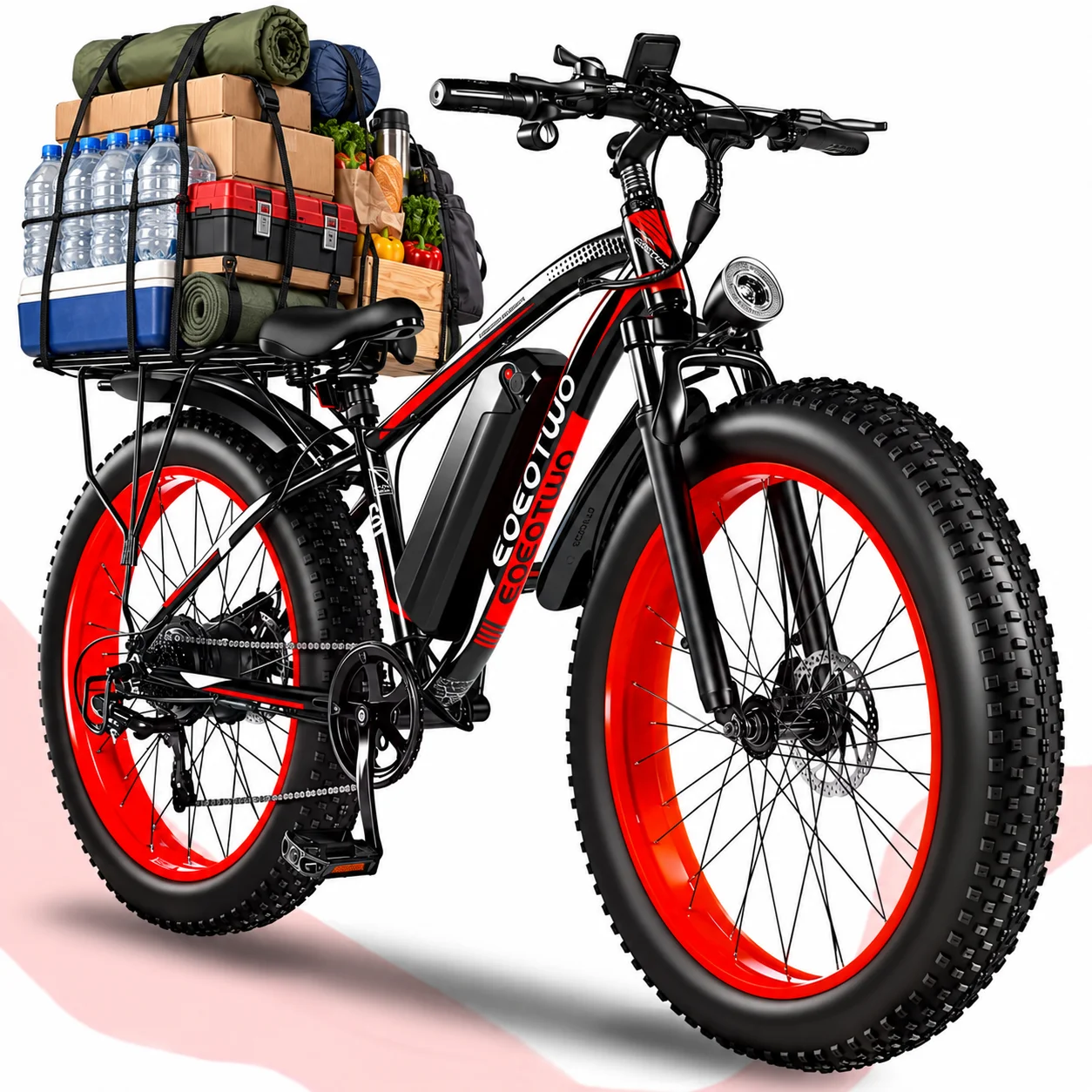 EOEOTWO Electric Bike for Adults, 26 Inch Fat Tire E-Bike, 1500W Peak, 48V 15Ah Removable Battery, 34MPH All Terrain Ebike