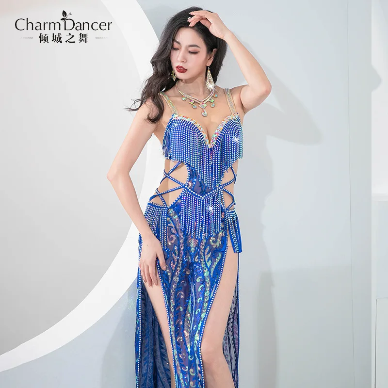 

Rhinestone Tassel Dress for Woman Luxury Blue White Carnival Festival Party Rave Outfit Belly Dancing Clothes 2026