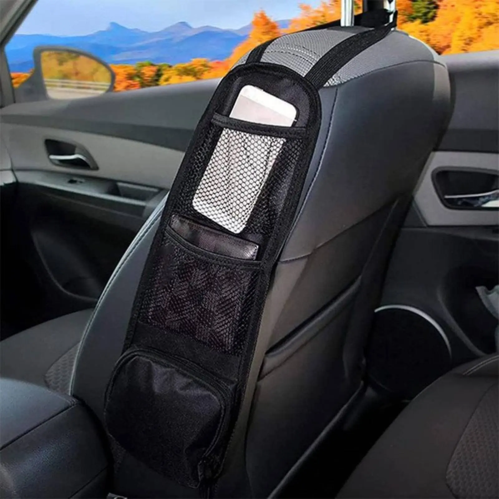 

Seat Side Storage Bag Multiple Pockets Car Seat Side Organizer Adjustable Elastic Straps for Motorists