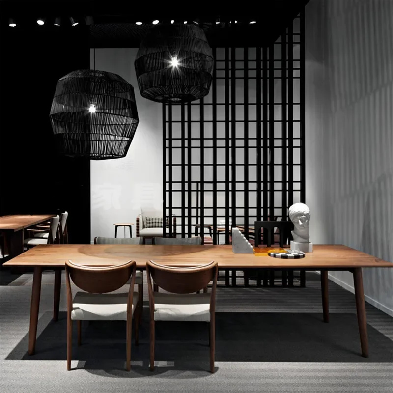 Nordic solid wood conference table long table simple modern log desk rectangular large dining table