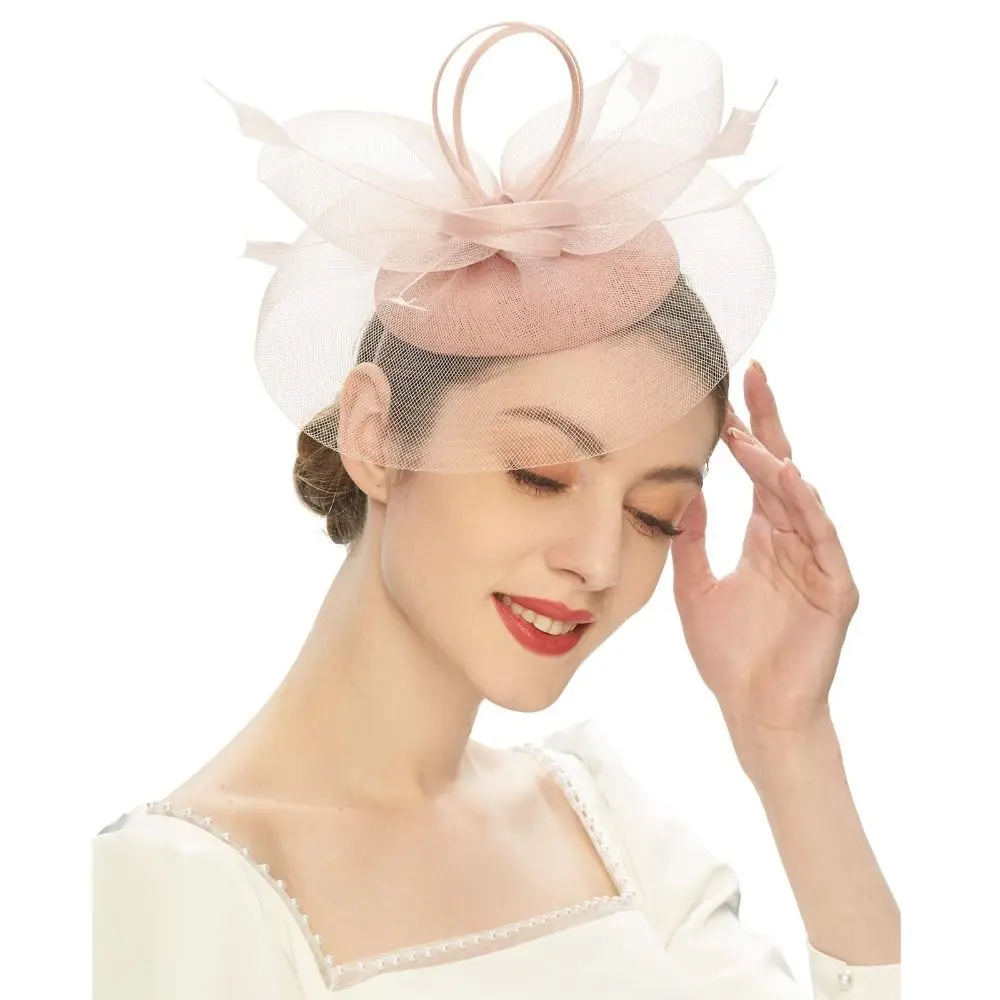 Fashion Feathers Mesh Fascinator Hat Exquisite Elegant Bride Headband Hair Hoop Sweet Hairbands Dance Show