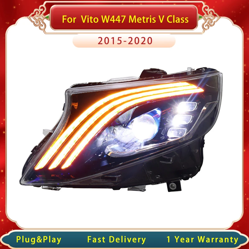 Car Head Light For Benz Vito W447 Metris V Class 2015-2020 LED Headlights Upgrade Into Maybach Style Head light  Assembly