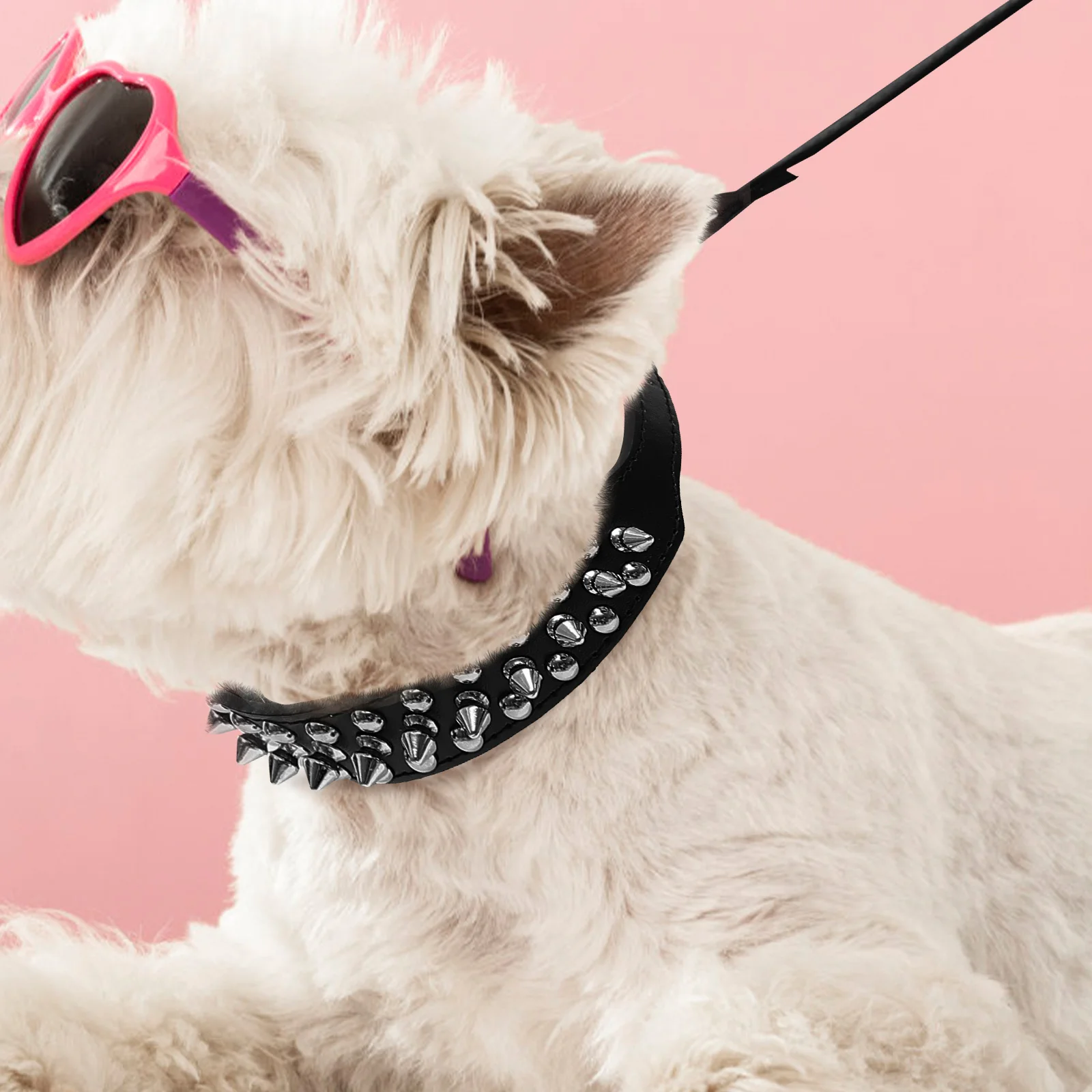 

Spiked Dog Collar Studded Rivet Necklace Decorative Chain Pet Cosplay Thick PU Adjustable Comfortable Breathing Easy Control