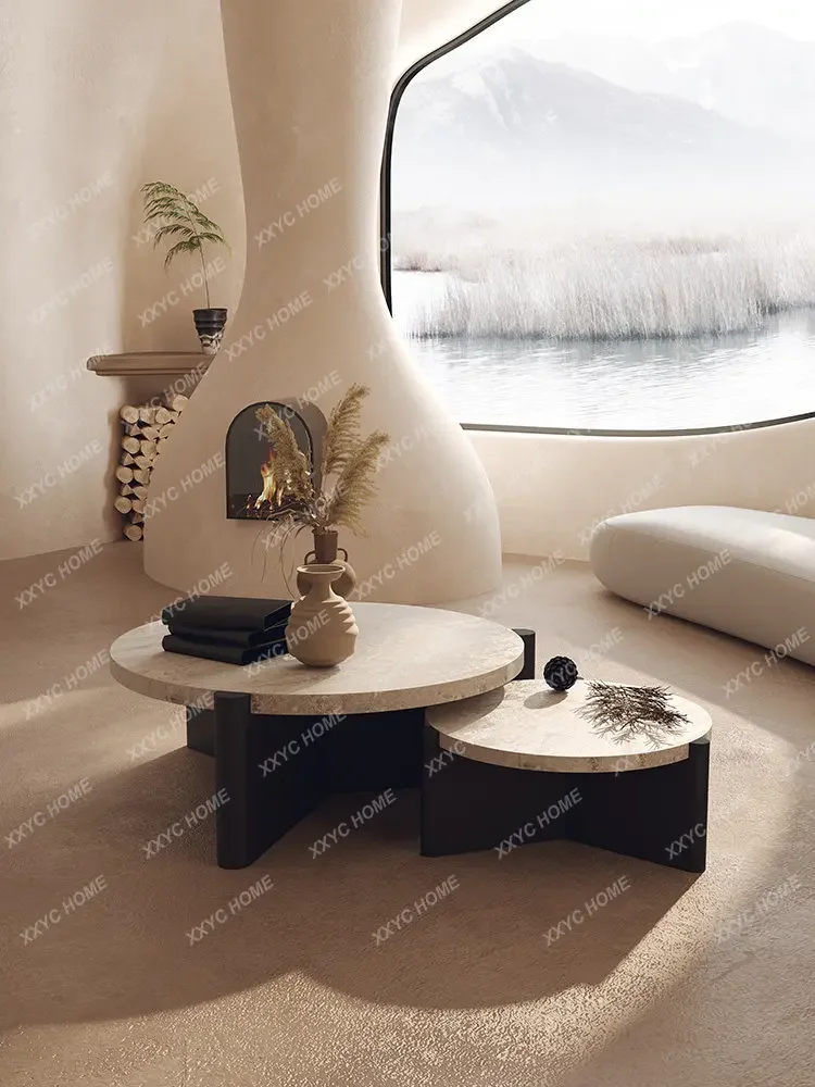 

Living room household small apartment homestay light luxury high-end round coffee table combination