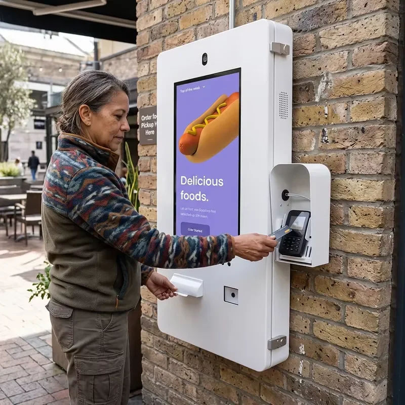 SDK-Enabled Outdoor Self-Ordering Touch Screen Kiosk Wall-Mounted for Ordering & Payment with Optional Barcode Reader
