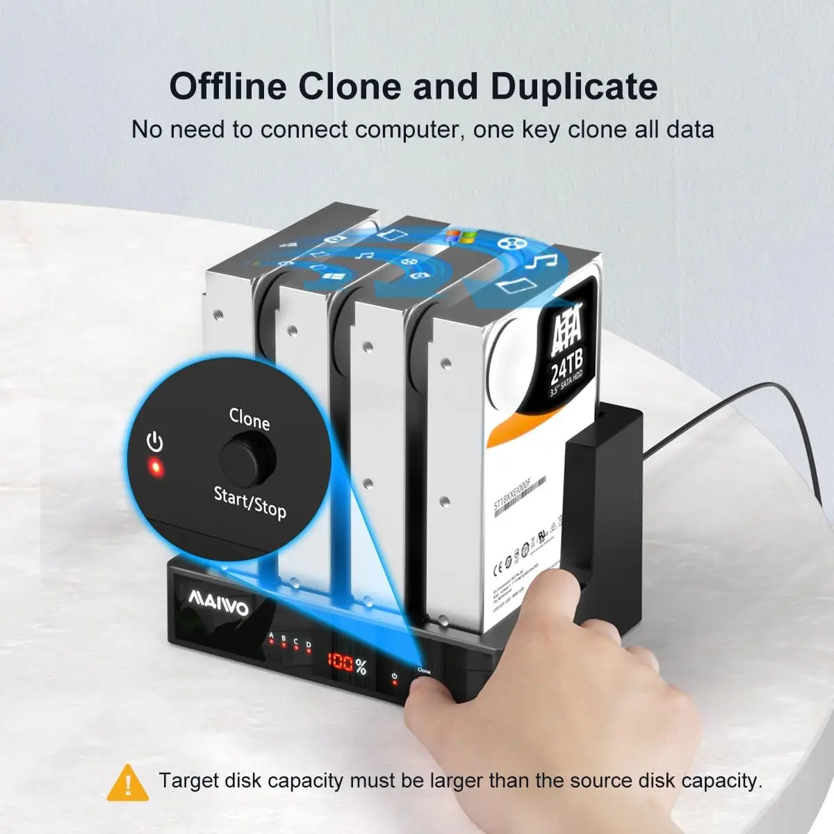MAIWO 4 Bay 2.5/3.5 Inch HDD Docking Station for 2.5'' 3.5'' SATA SSD HDD with Offline Cloning LED Indicator Support 96TB