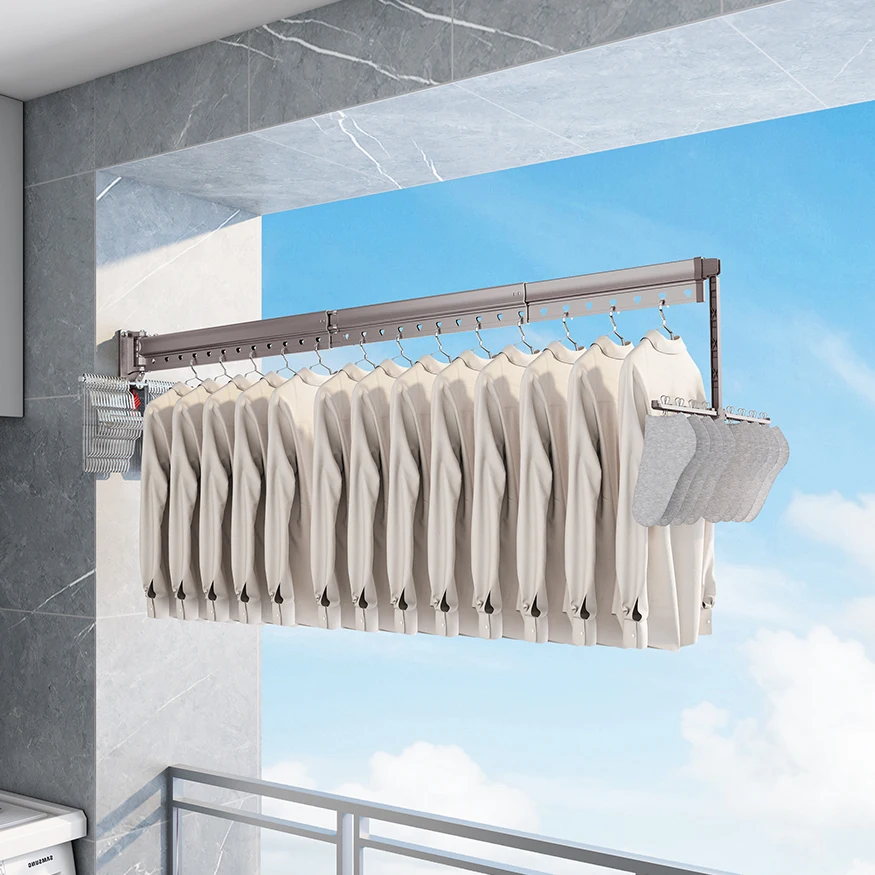 Imagem -04 - Alumínio Extended Lavandaria Hanger Folding Wall Montado Roupas Secagem Racks Cinza Luxo