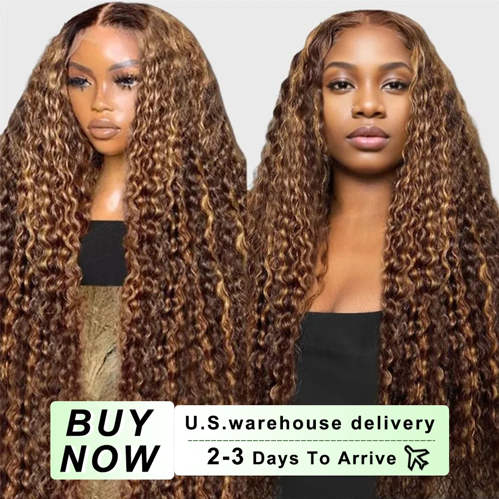 

250% 4/27 Highlight 13x6 HD Deep Wave Lace Front Human Hair Wigs 30 40Inch Curly Wig Brazili PrePlucked Frontal Wigs Human Hair