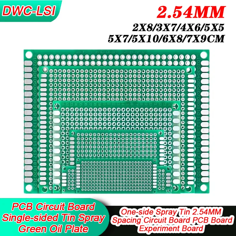 5/10PCS One-side Spray Tin 2.54MM Spacing Circuit Board PCB Doard Experiment Board 2x8/3x7/4x6/5x5/5x7/5x10/6x8/7x9