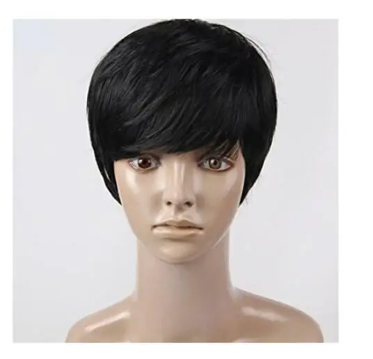 جديد أسود قصير أسود عابث قطع شعر مستعار مع الانفجارات لا الباروكات الدانتيل