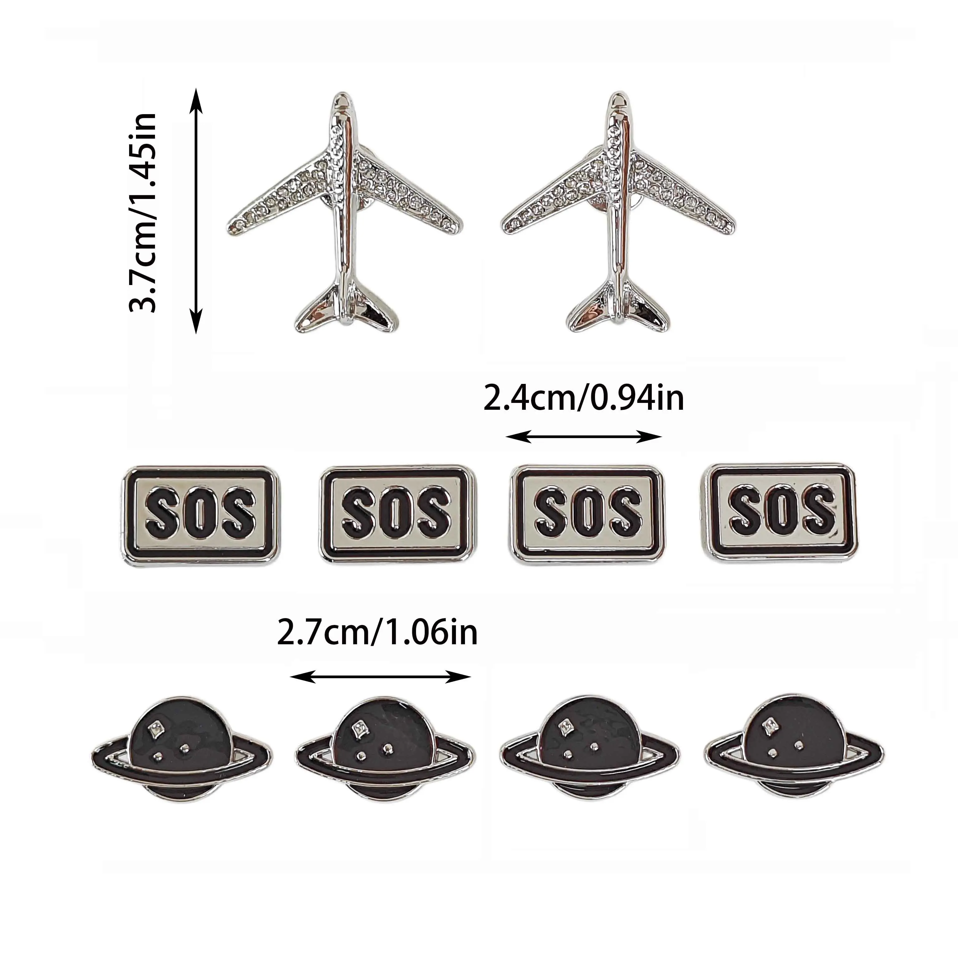 10Pcs DIY Shoe Decoration Charms Shiny Airplane, Letter, Planet Decorative Charms Non-Metal Lightweight Material Y2K Fashion Versatile Cute Personalized for Men and Women Suitable for Eva Beach Shoes, Sandals, Removable Shoe Decoration, Holiday Gift