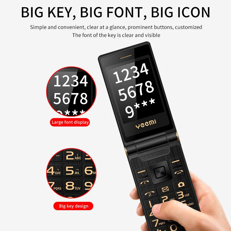 YEEMI M3 LTE 4G Flip CellPhone 1800mAh 2.8‘’ Display GSM 2G Dual SIM Big Keyboard Loud Voice Mobile Phone For Elderly view 3