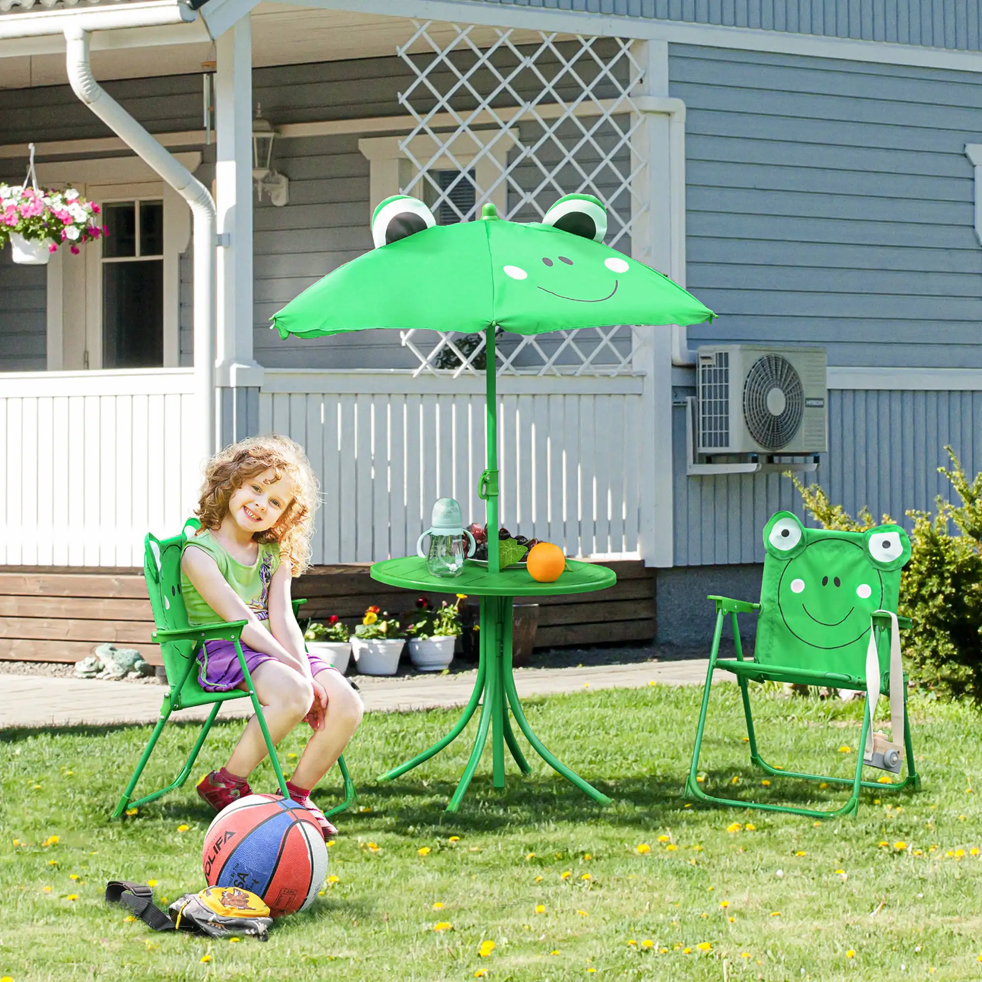 Kids Outdoor Chair And Table - Kinder tafel- en stoelenset, opvouwbaar tuinmeubilair