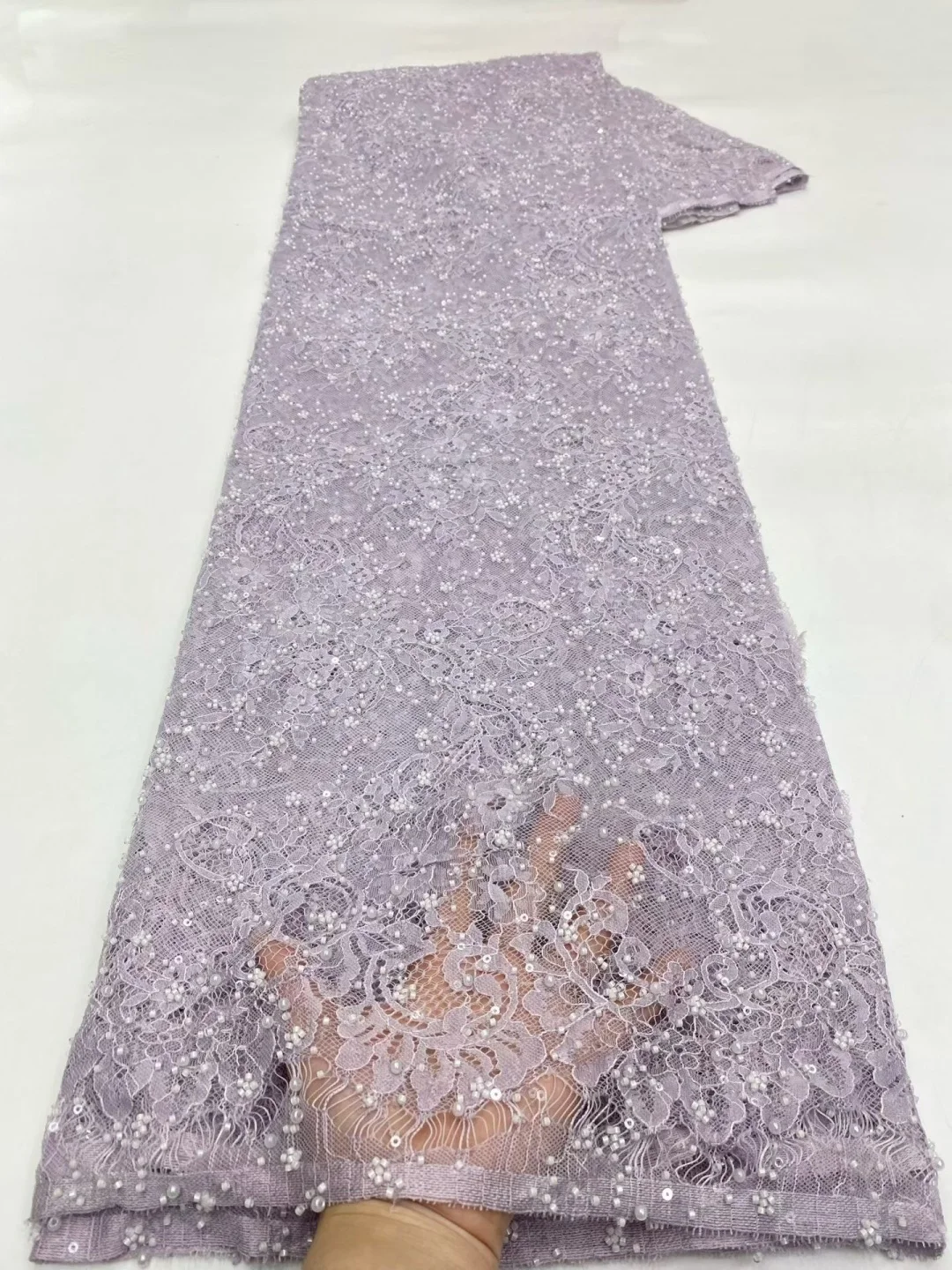 African Lace Fabric 2026 Handmade Beaded Lace Fabric France Sequins Nigerian Embroidery Bridal Mesh Lace Fabric For Sewing