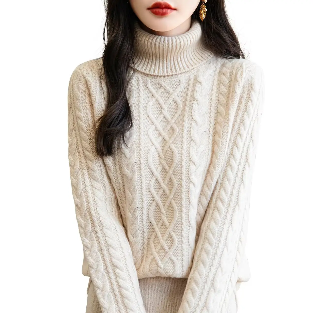 Sweater for Women's 100% Merino Wool Fall Winter Turtleneck Top Warm Soft Long Sleeve Knitted Trend Sweater Knit Female Clothing