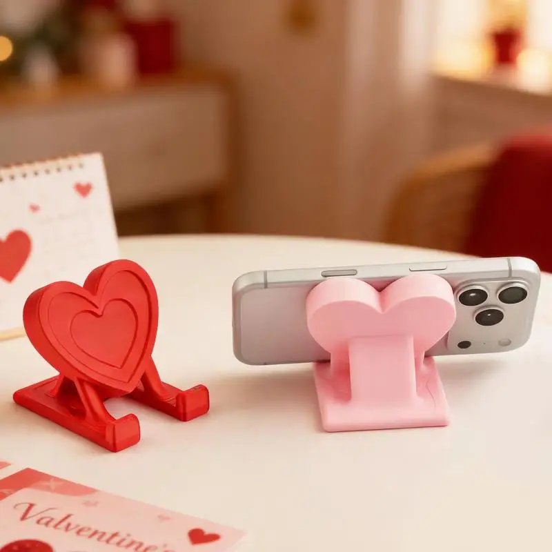【S】3D Printed Heart Shaped Phone Stand Stable Non Slip Base Great For Home Office Desktop Valentine's Day Gift For Girls