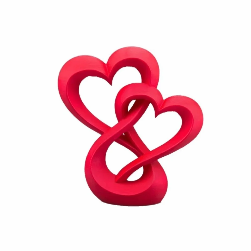 Best Wishes 3D Printed Double Heart Ornament Lovers Gifts Creative Love Miniature Decoration Sweet Car Interior Ornament Party