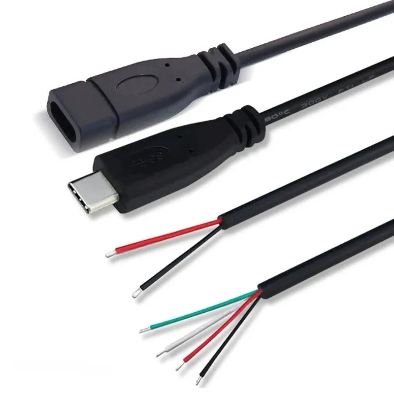 Type C USB 2.0 Male Female Plug Power Supply Charger Connector 2Pin 4Pin USB-C DIY Repair Cable Welding Type Wire 0.25M 1M