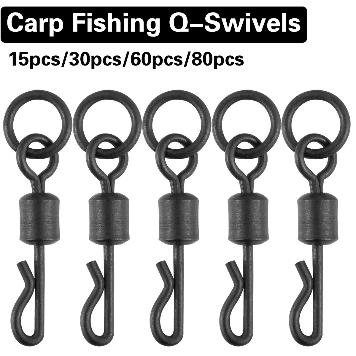 Matte Black Carp Fishing Q-Swivels, Quick Change Swivels wit