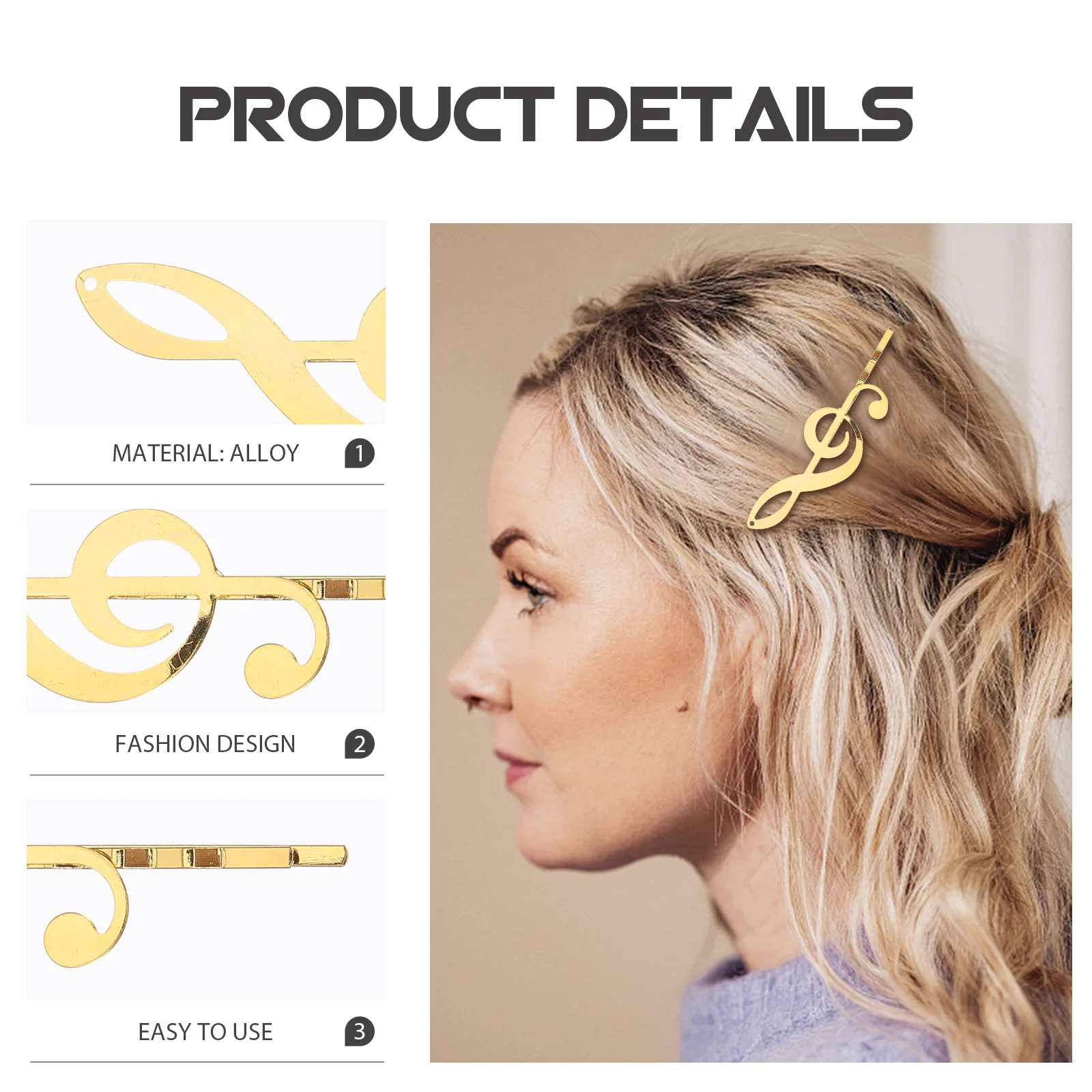 

Golden Musical Note Alloy Hair Clip Stylish Punk Barrette Party Wedding Prom Women Hairpin Girl Hair Accessories