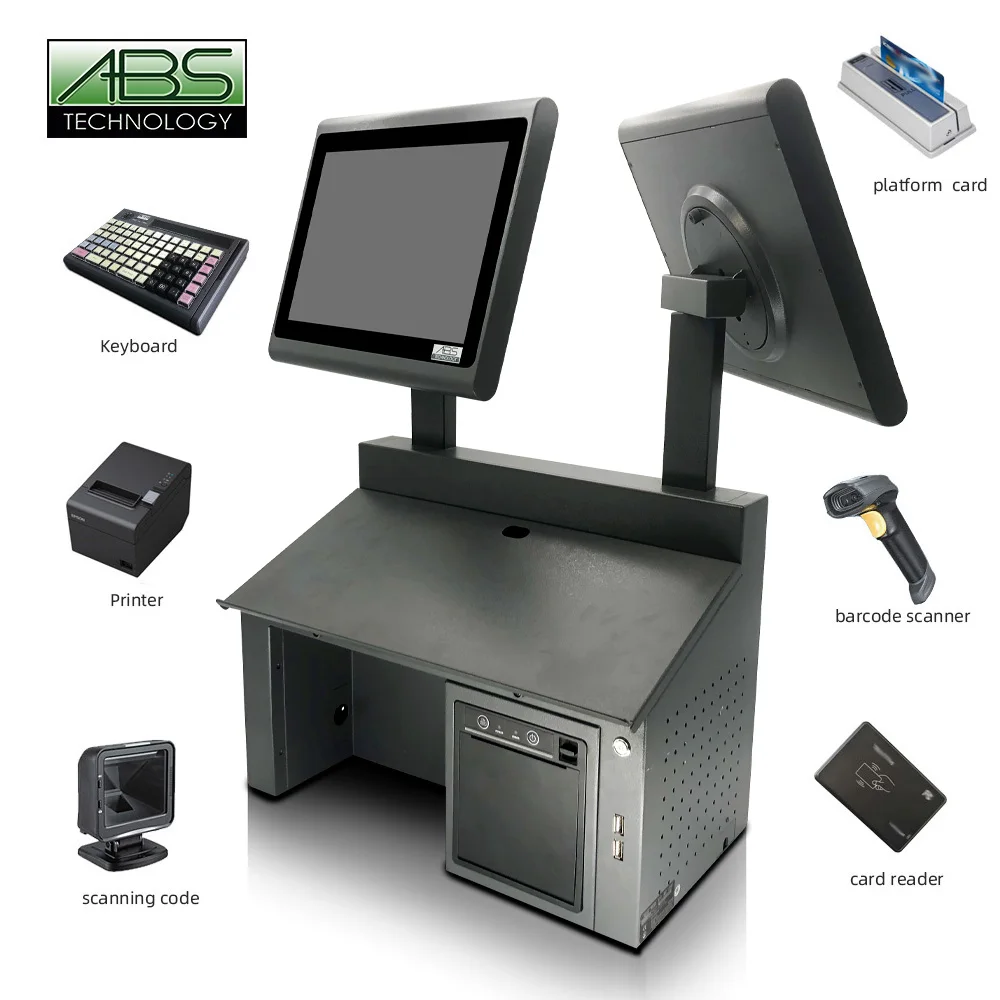 ATV&UTVABS Supermarket Cash Register POS System ABS1220 Model Windows OS J1900 CPU 1280x800DPI Resolution 4G RAM 58mm Thermal Pr