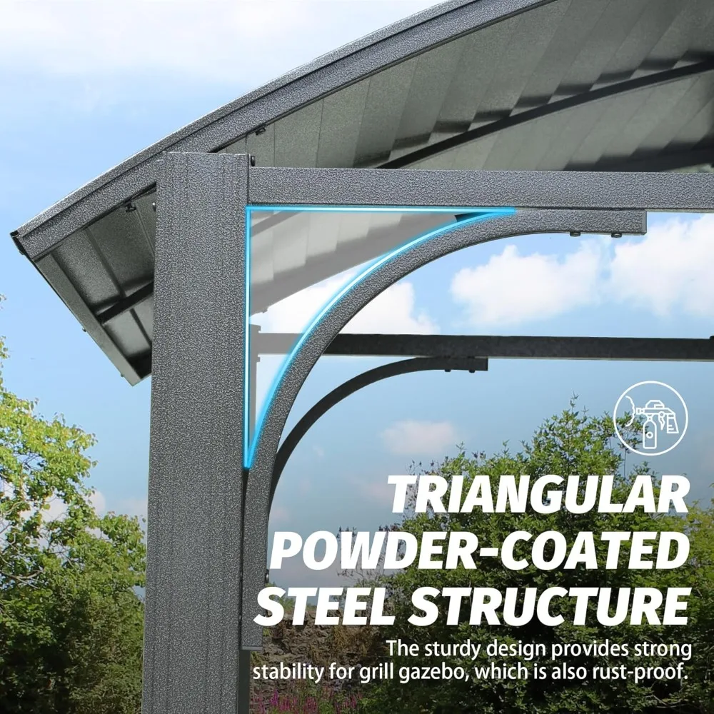 شرفة شواء خارجية - مأوى شواية صلب بطول 8 × 5 أقدام مع سقف فولاذي مجلفن مزدوج ورفين جانبيين #5