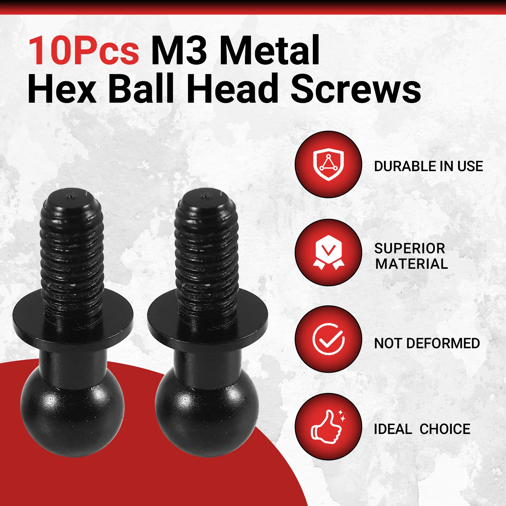 New 10Pcs M3 Metal Hex Ball Head Screws for Tamiya TT01 TT02 Sakura D5 1/10 RC Drift Car Spare Parts Universal,Black