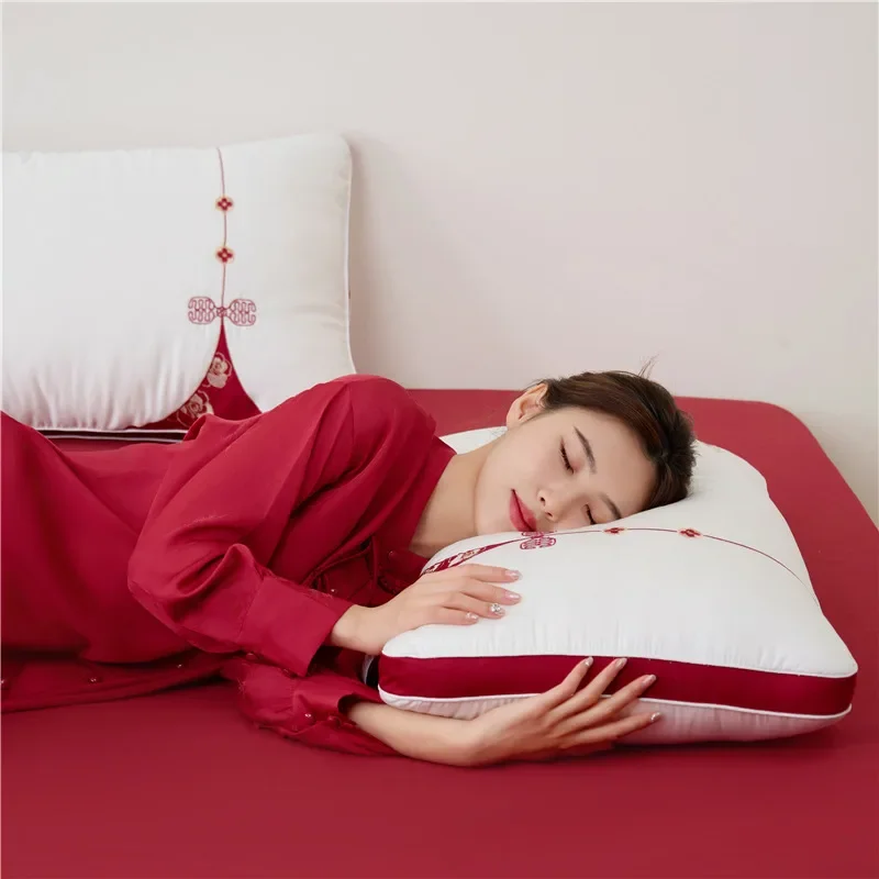 الصينية الفاخرة الزفاف فندق غرفة نوم مخدة ناعمة النوم العميق الرقبة دعم وسادة عنق الرحم الأساسية جودة نسيج القطن حماية #5