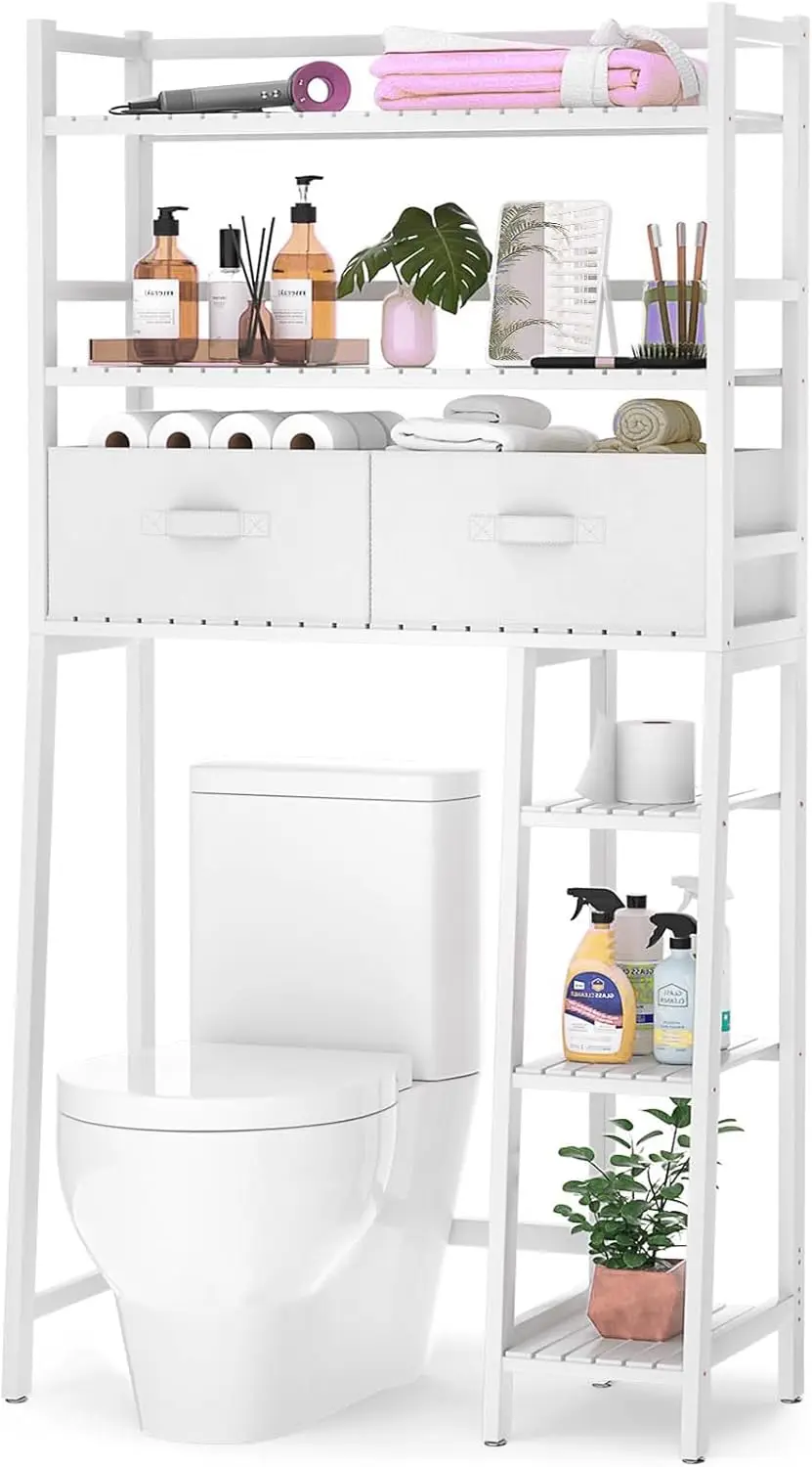 

6-Tier Bamboo Over The Toilet Storage Shelf with 2 Drawers, Large Bathroom Shelves Above Toilet Storage Organizer Tower Rack,