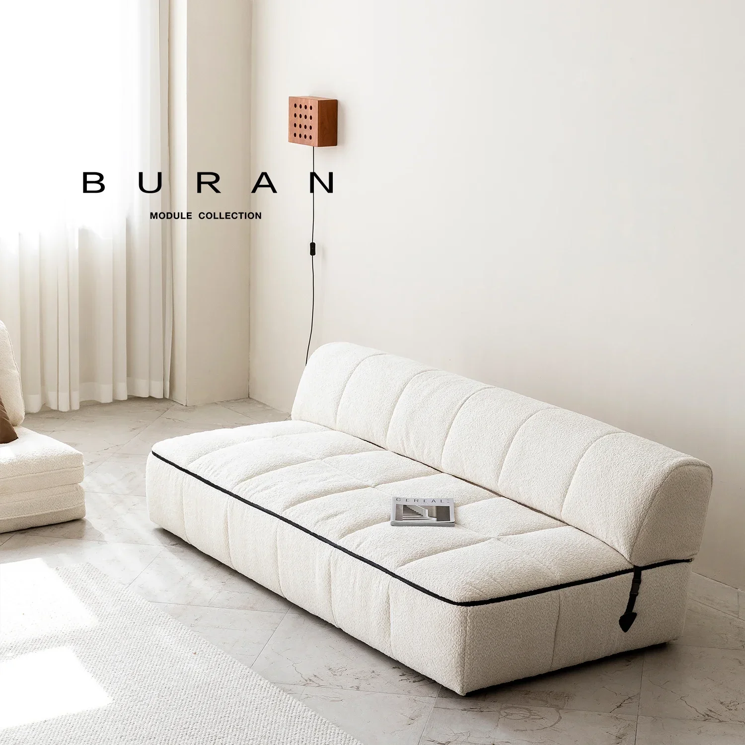 أريكة غرفة المعيشة الإيطالية البسيطة باللون الأبيض المخملي من حصير التاتامي بسيطة وخفيفة فاخرة وأثاث غرفة المعيشة #2