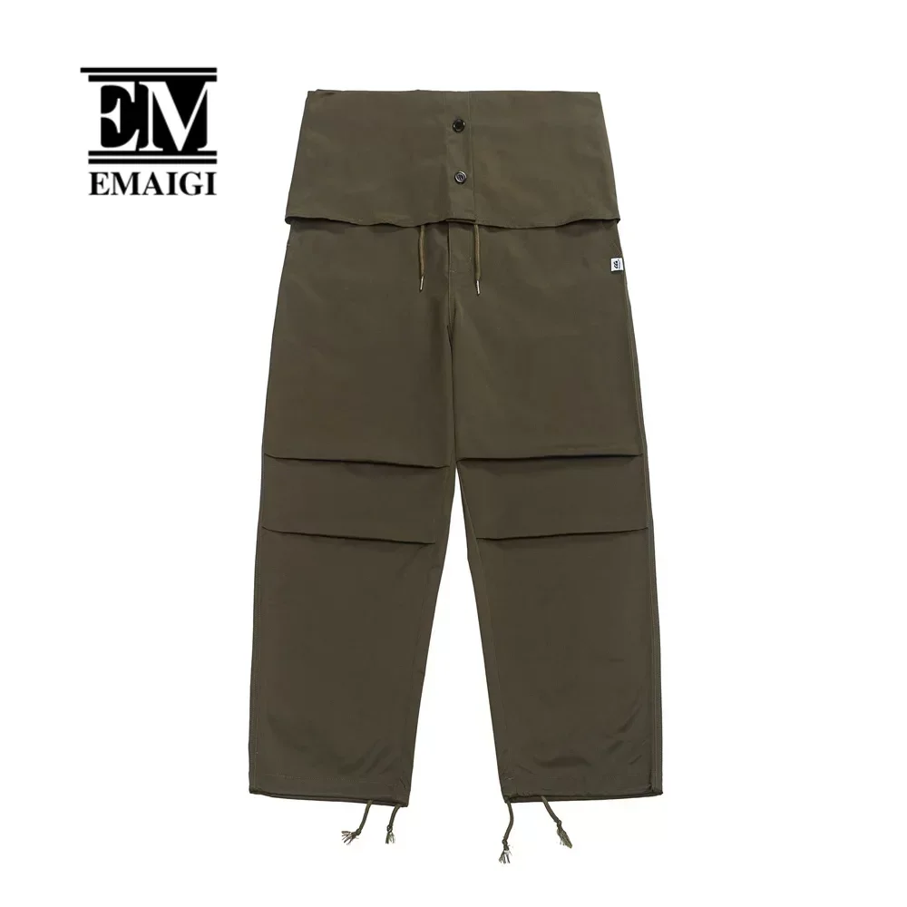 

Men Folding Waist Drawstring Loose Casual Outdoor Waterproof Paratrooper Pant Cityboy Streetwear Fashion Wide Leg Cargo Pants