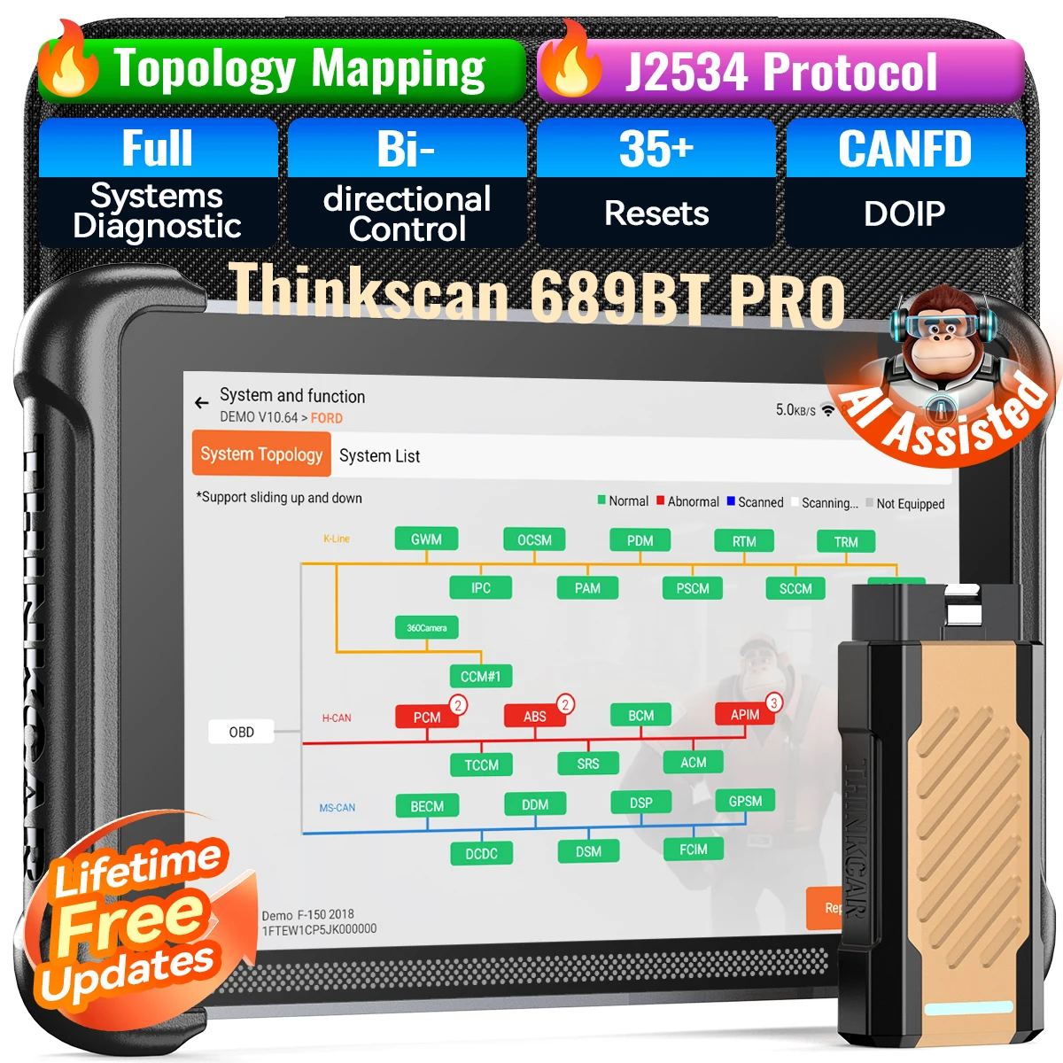 Image of THINKCAR THINKSCAN 689BT PRO OBD2 Scanner Topologie Alle Systemdiagnosen 35 Reset-Funktionen ECU mit J2534/CAN FD/DoIP Lebenslang Kostenlose Updates