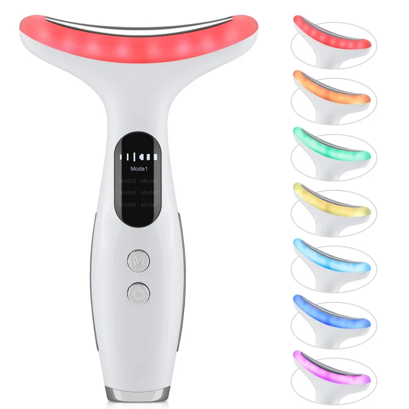 7 Colors LED Neck Beauty Device Microcurrent Vibration Face Massager Improve Neck Lines Skin Tighten Home Use Skin Care Tool