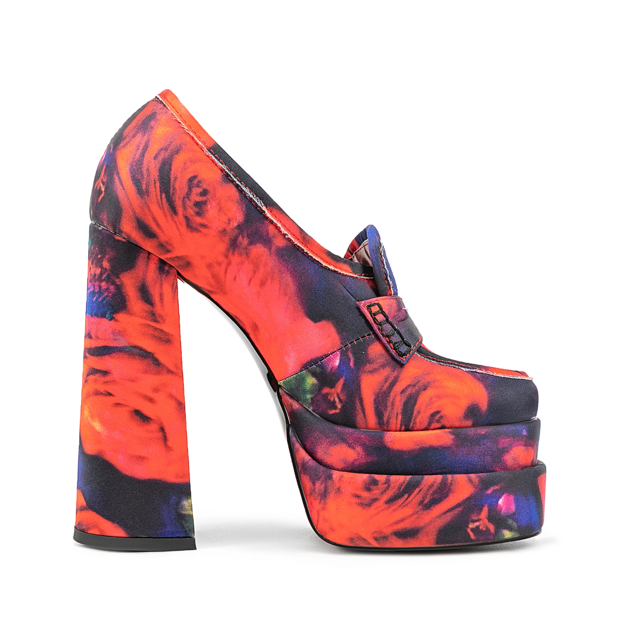 2025 Spring Color printing Platform high-heeled shoes round toe pull-on Super high heel Single shoe Catwalk shoes