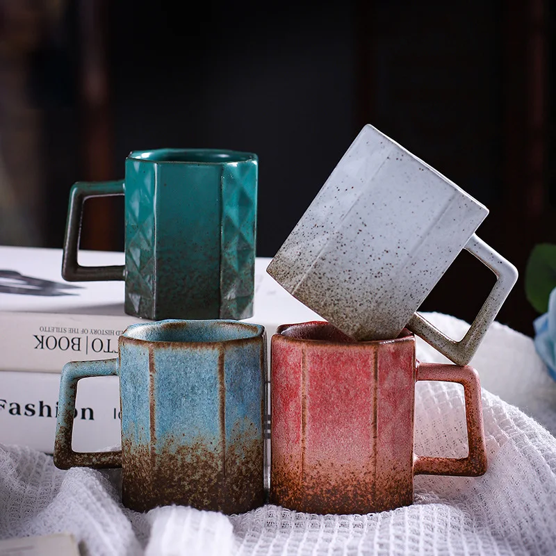 Ceramic Kiln Fired Mugs  Creative Design Perfect For Couples Breakfast Cups Retro Style High Aesthetic Value