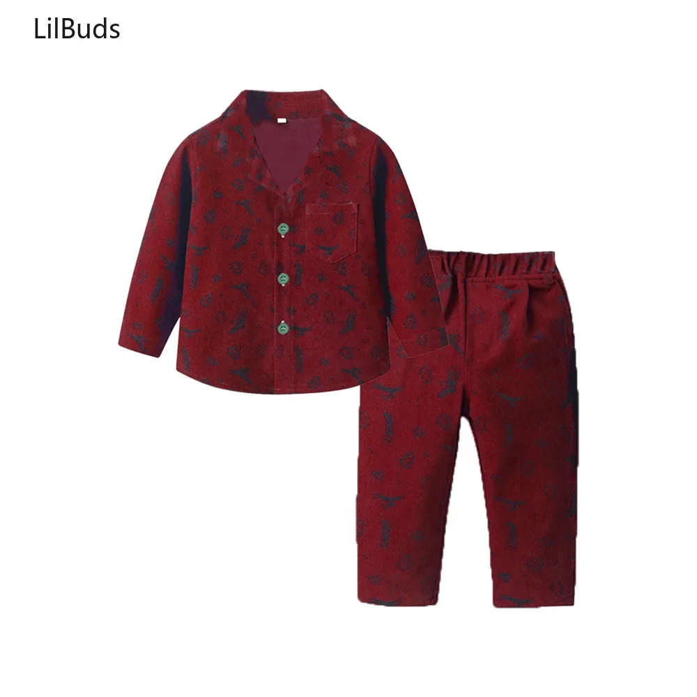 

2025 Children's Pajamas Boys Girls Long Sleeve Cotton Cardigan Spring Autumn Christmas Printed Home Clothes Two-Piece Sets