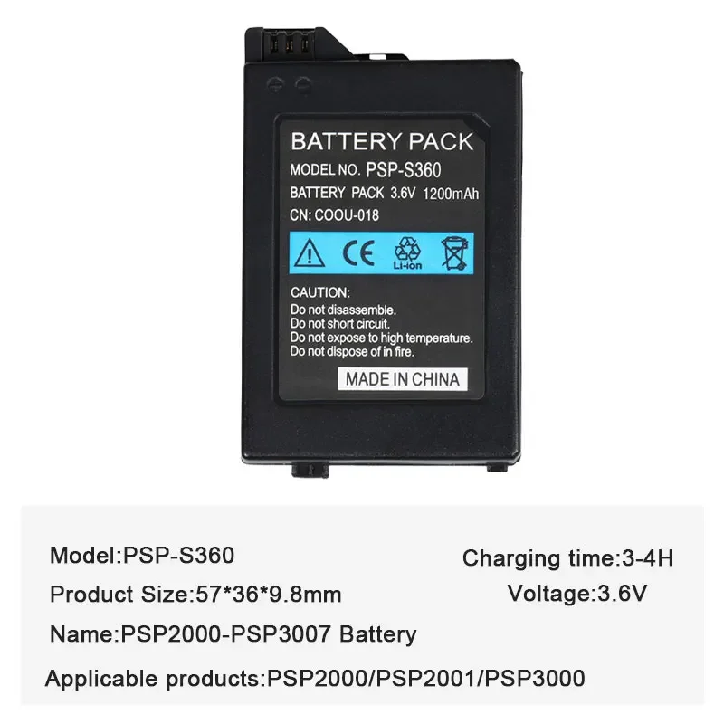 Psp-S360 3.6V Battery for Sony PSP Psp3000 Psp2000 2000 3000 3001 3004 Game Console Rechargeable Lithium Batteries Replacement