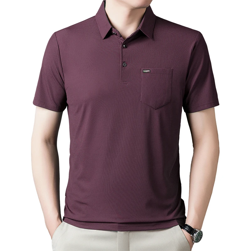 Business Casual Turn-down Collar T-shirts Men\'s Clothing Short Sleeve Solid Color Summer Stylish Pockets Spliced Polo Shirts New