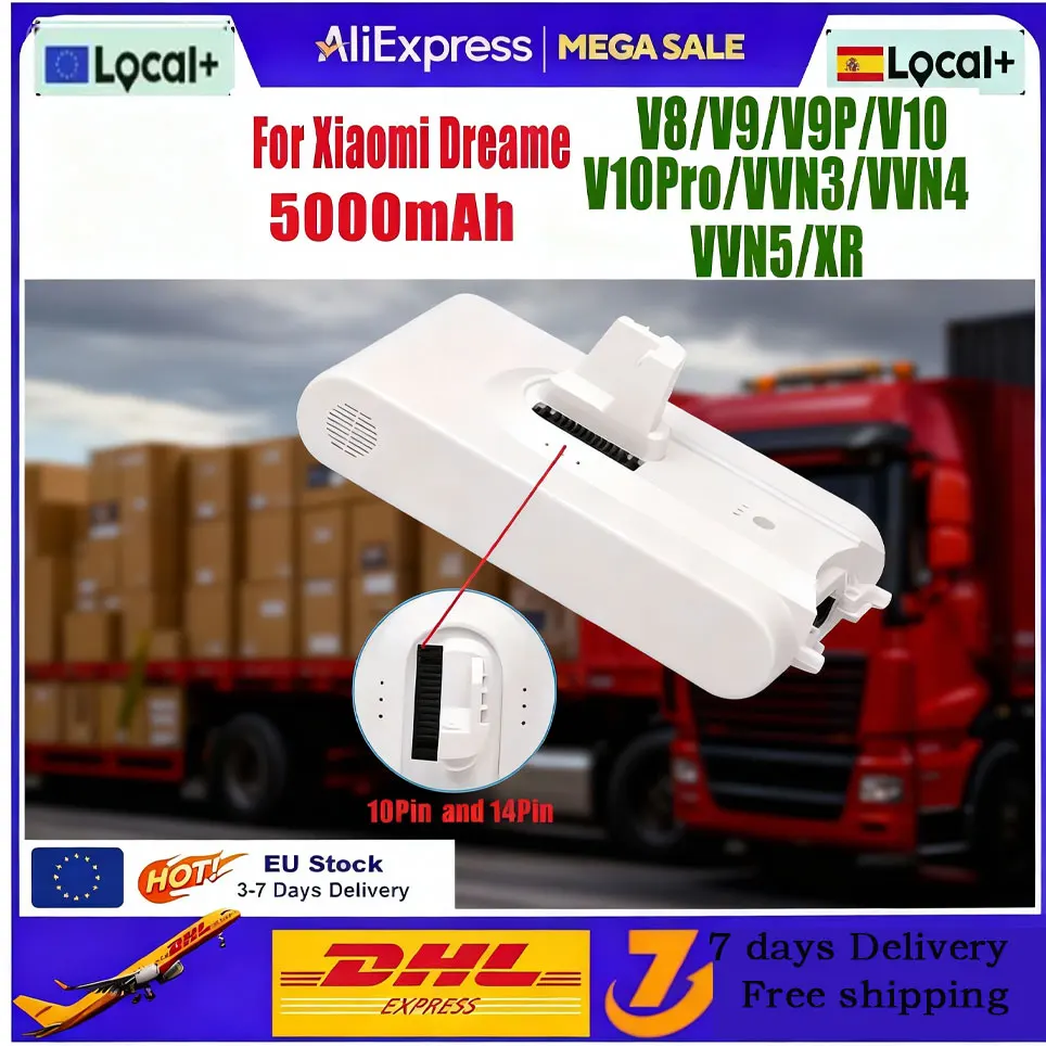 Batterie Li-ion 5000mAh pour aspirateur à main sans fil Dreame V8 V10Pro V9P XR VVN3 VVN5, pièces de rechange