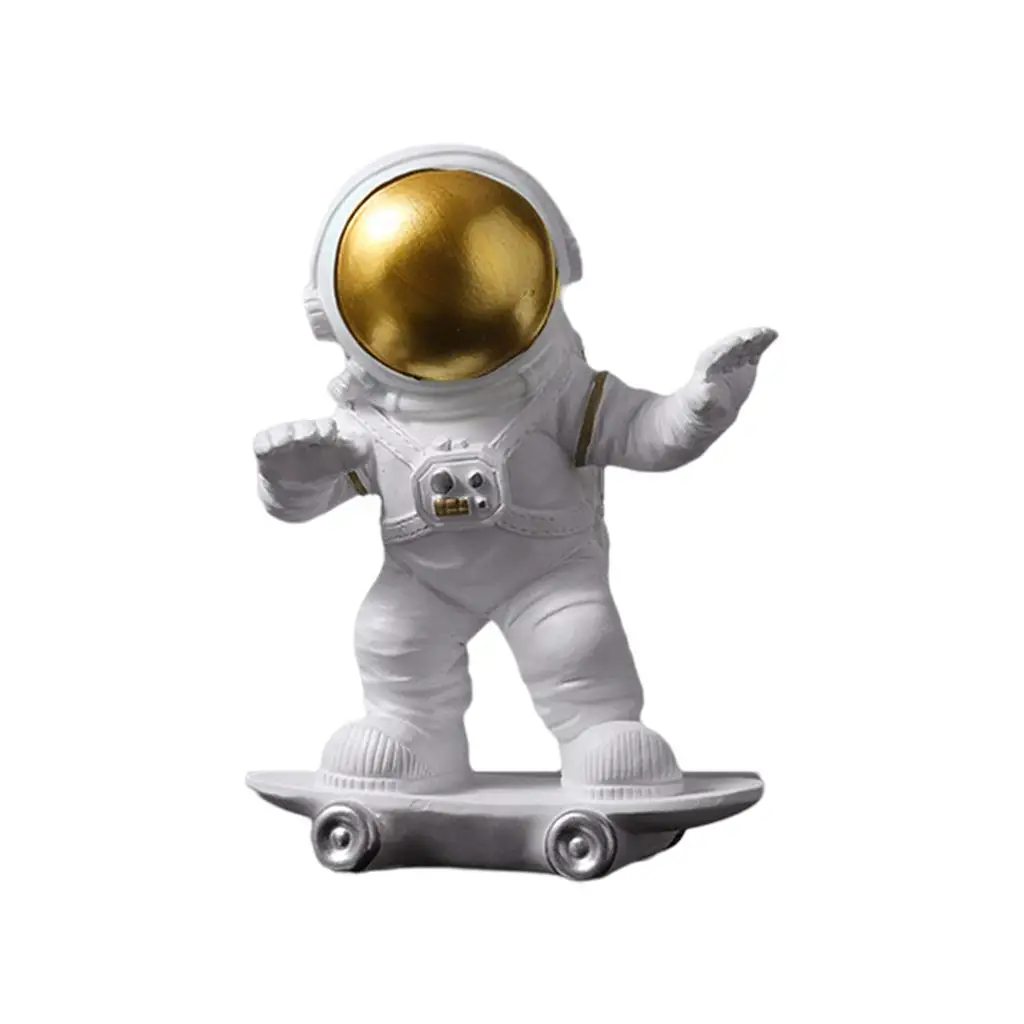 Spaceman Skateboarding Statue Resin Astronaut Figurines for Outer Space Theme Bedroom Decor Ornaments Kids Boys Room Shelf