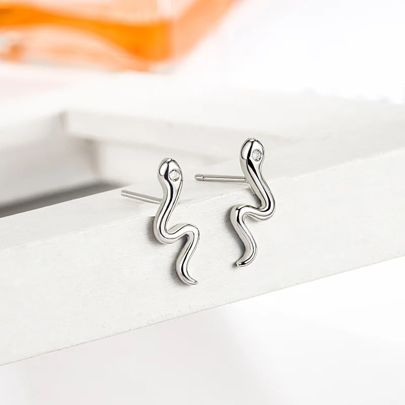 Sterling Silver Color Little Snake Ear-Sticks Women's Earrings Fashion Jewelry 2096