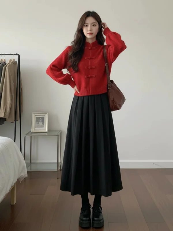 

plus Size Knitted Sweater Collared Casual Long Sve New Chinese Sle Vintage High End Feeling Women's Spring Faion Top