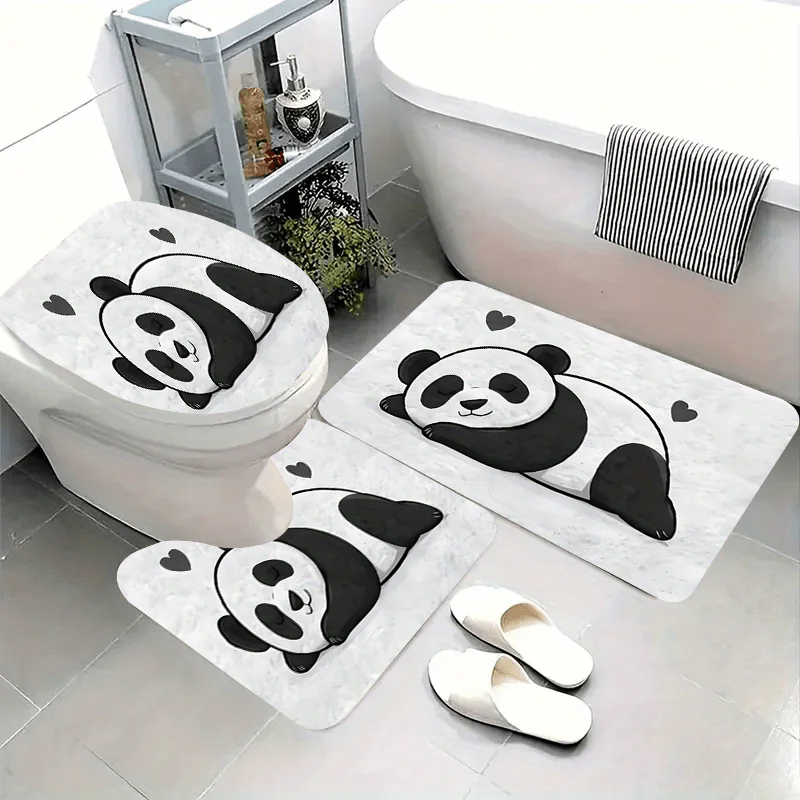 

Cute Panda Bathroom Mat Set with Slippers Toilet Mat Floor Rug Novelty Bath Accessories Home Decor Gift