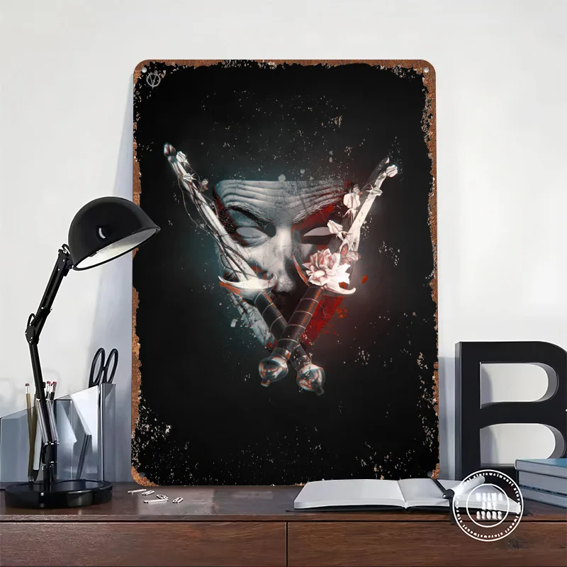 V for Vendetta Mask and Swords Movies Printed Poster Customized Wall Art Retro Vintage Metal Tin Signs for Decoration Room House