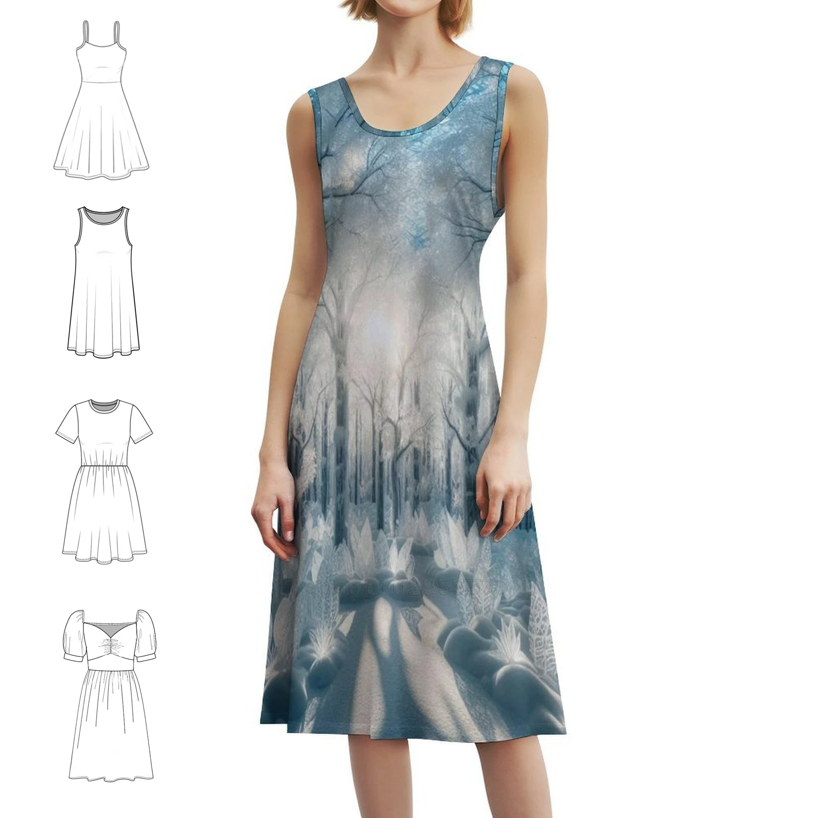 

Frosty Fun Bohemian Sleeveless Dress For Women Print Beach Party Dresses Forest Frost Winter Glass Party Dresses