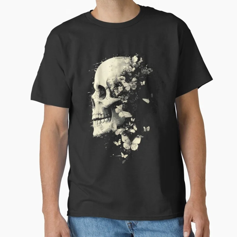 

Trendy Grungecore Skull Fairy Flowers Gothic Emo Y2K 2000s scary halloween gift T-shirt for men Large size Tops S-6xl