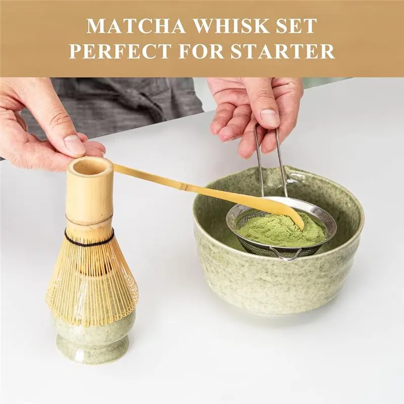 ABVG-Bamboo Matcha Whisk Set, Matcha Making Kit Whisk (Chasen), Scoop, Powder Sifter, Soopn Japanese Tea Tools Accessories
