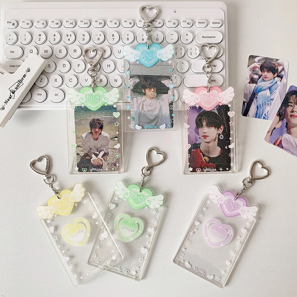 Acrylic Card Cover Photocard Holder Hanging Decoration With Keychain Photo Photocard Frame Idol Photo Card Love Heart Pendant